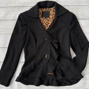 Ross Mayer 96% Wool Pinstripe Blazer | Made in Canada | Leopard Lined | Size 4